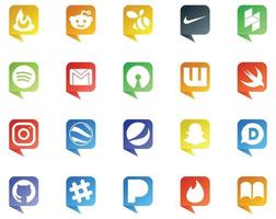 20 logotipos de estilo de burbujas de discurso de redes sociales como github snapchat mail pepsi instagram vector