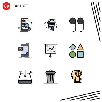 Set of 9 Modern UI Icons Symbols Signs for presentation finance bulk chart message Editable Vector Design Elements
