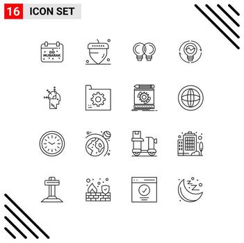 conjunto de pictogramas de 16 contornos simples de elementos de diseño vectorial editables de bombilla de generación de idea de luz vector