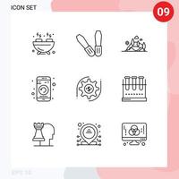 Outline Pack of 9 Universal Symbols of dollar gear mountain restart mobile Editable Vector Design Elements