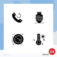 Group of 4 Solid Glyphs Signs and Symbols for call time amphora jar hot Editable Vector Design Elements