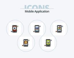 Mobile Application Line Filled Icon Pack 5 Icon Design. video player. online shopping. app. shoping. cart vector