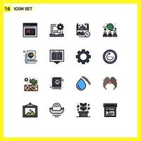 Set of 16 Modern UI Icons Symbols Signs for time meeting development namaz masjid Editable Creative Vector Design Elements