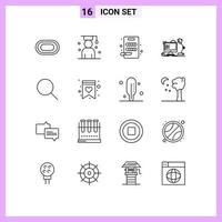 Group of 16 Modern Outlines Set for instagram lamp student office workplace Editable Vector Design Elements