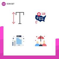 4 User Interface Flat Icon Pack of modern Signs and Symbols of font letter location electronic group insurance Editable Vector Design Elements