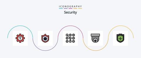 línea de seguridad llena de paquete de iconos planos 5 que incluye más. video. código. cámara de seguridad. cámara vector