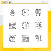 User Interface Pack of 9 Basic Outlines of market store decoration computers chinese pendant Editable Vector Design Elements