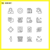 16 Universal Outlines Set for Web and Mobile Applications rain forecast user filled pen Editable Vector Design Elements