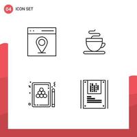 paquete de 4 signos y símbolos modernos de colores planos de línea de relleno para medios de impresión web, como elementos de diseño de vectores editables del juego de taza de usuario del grupo de comunicación