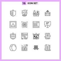 Mobile Interface Outline Set of 16 Pictograms of woman bag chat case money Editable Vector Design Elements