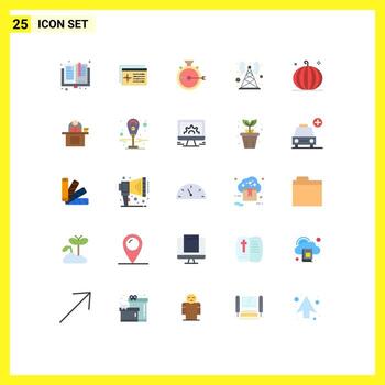 conjunto moderno de 25 pictogramas de colores planos de elementos de diseño vectorial editables de lanzamiento de antena de objeto de señal de torre vector