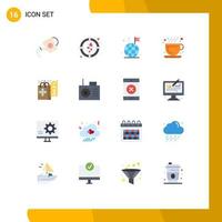 Flat Color Pack of 16 Universal Symbols of shopping hot coffee goal coffee flag Editable Pack of Creative Vector Design Elements