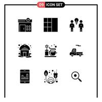 User Interface Pack of 9 Basic Solid Glyphs of transport hot team coffee yurt Editable Vector Design Elements