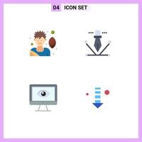 Pack of 4 Modern Flat Icons Signs and Symbols for Web Print Media such as rugby player privacy artwork pen tool video Editable Vector Design Elements