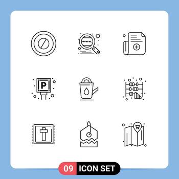 9 Universal Outlines Set for Web and Mobile Applications shower bath form sign lot Editable Vector Design Elements