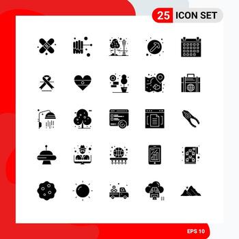 Editable Vector Line Pack of 25 Simple Solid Glyphs of cancer deadline park date up right Editable Vector Design Elements