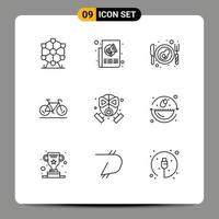 Universal Icon Symbols Group of 9 Modern Outlines of mask fire bacon sport movement Editable Vector Design Elements