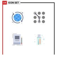 Modern Set of 4 Flat Icons Pictograph of web business access password notebook Editable Vector Design Elements