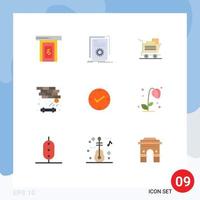 Set of 9 Modern UI Icons Symbols Signs for tick play script game brick Editable Vector Design Elements