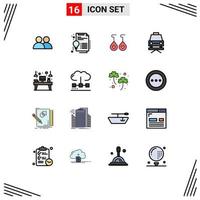 Group of 16 Modern Flat Color Filled Lines Set for device interior earing desk lift Editable Creative Vector Design Elements