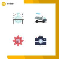 4 Creative Icons Modern Signs and Symbols of chemical sunflower study transport antique camera Editable Vector Design Elements