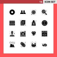 Group of 16 Solid Glyphs Signs and Symbols for calender zoom productivity thinking detail Editable Vector Design Elements