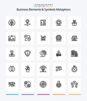 elementos de negocios creativos y metáforas de símbolos 25 paquete de iconos de esquema como caja. Embarcacion. buscar. bote. llave vector