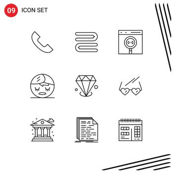 conjunto de 9 iconos de interfaz de usuario modernos símbolos signos para inversión elemento de navegador de diamantes elementos de diseño vectorial editables spa vector