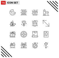 Outline Pack of 16 Universal Symbols of publish monastery design historic christian Editable Vector Design Elements