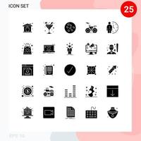 Group of 25 Solid Glyphs Signs and Symbols for management clock seeds transport bicycle Editable Vector Design Elements