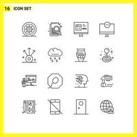 16 Universal Outlines Set for Web and Mobile Applications monitor gadget app devices error Editable Vector Design Elements