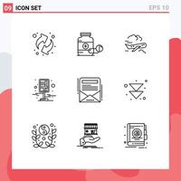 9 User Interface Outline Pack of modern Signs and Symbols of enewsletter pin air map city Editable Vector Design Elements