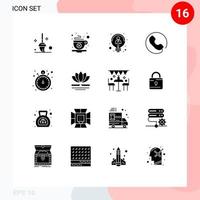 16 User Interface Solid Glyph Pack of modern Signs and Symbols of watch stop watch employee pocket watch call Editable Vector Design Elements