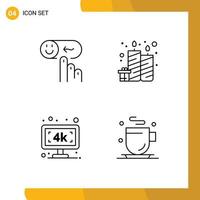 Set of 4 Modern UI Icons Symbols Signs for emotion monitor rating candle television Editable Vector Design Elements