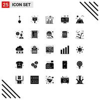 Modern Set of 25 Solid Glyphs and symbols such as landscape monitor sink connections economy Editable Vector Design Elements