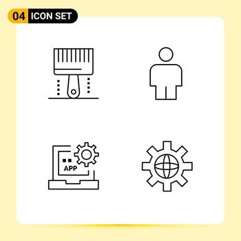 4 signos de línea universal símbolos de codificación desarrollar pincel programación humana elementos de diseño vectorial editables vector