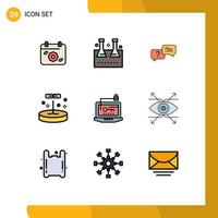 9 concepto de color plano de línea completa para sitios web móviles y aplicaciones acceder a elementos de diseño de vectores editables de mensajes de educación de tubos de ensayo de laboratorio