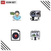 Pack of 4 creative Filledline Flat Colors of faq document consultation diagram file Editable Vector Design Elements