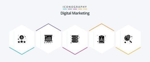 paquete de iconos de 25 glifos de marketing digital que incluye lupa. expediente. datos. documento. archivo vector