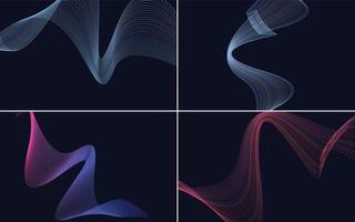 Set of 4 geometric wave pattern background Abstract waving line vector