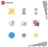 Modern Set of 9 Flat Colors Pictograph of gallery casino science poker cards Editable Vector Design Elements