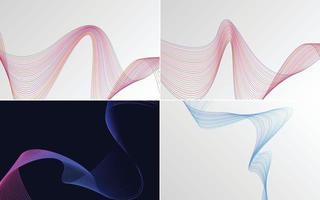 Set of 4 geometric wave pattern background Abstract waving line vector