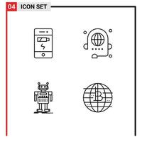 4 Thematic Vector Filledline Flat Colors and Editable Symbols of battery robot status conference artificial Editable Vector Design Elements