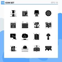 Set of 16 Commercial Solid Glyphs pack for lock shutter dvd movie cinema Editable Vector Design Elements