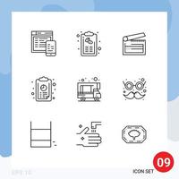 Modern Set of 9 Outlines Pictograph of graph analytics menu annual report clapper Editable Vector Design Elements