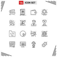 Group of 16 Outlines Signs and Symbols for park lifesaver language wallet interface Editable Vector Design Elements