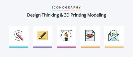 Design Thinking And D Printing Modeling Line Filled 5 Icon Pack Including d modeld. head. bulb. pen . services. Creative Icons Design vector