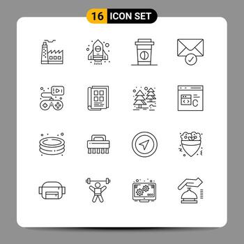 16 contornos vectoriales temáticos y símbolos editables de elementos de diseño vectorial editables de verificación de juego de bebida de gamepad de libro vector