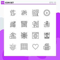 paquete de 16 signos y símbolos de contornos modernos para medios de impresión web, como elementos de diseño de vectores editables para fallar en el baño objetivo