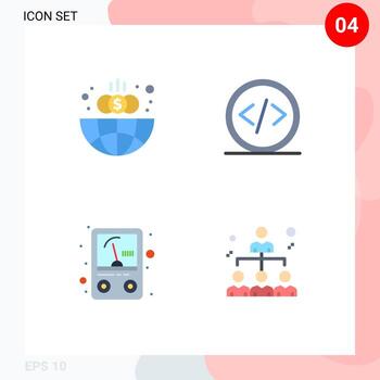 Group of 4 Modern Flat Icons Set for business ampere globe development voltmeter Editable Vector Design Elements